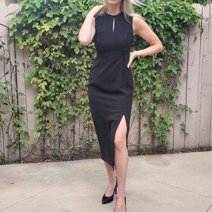 Tahari Classics Black Lined Keyhole Neck Sleeveless Front Slit Midi Dress Size 2